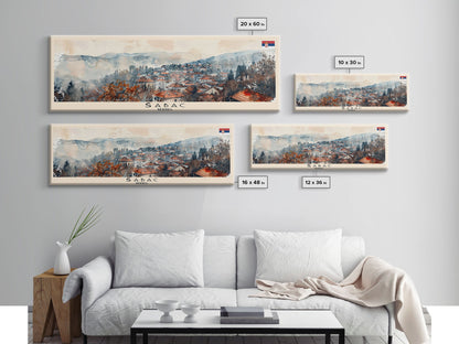 Šabac Serbia Wall Art, Panoramic Travel Poster, Panoramic Framed Canvas Print, City Wall Art, Wall Hanging Home Decor, Travel Art