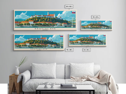 Bratislava Slovakia Wall Art, Panoramic Travel Poster, Panoramic Framed Canvas Print, City Wall Art, Wall Hanging Home Decor, Travel Art