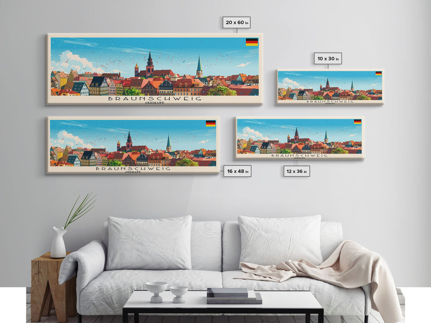 Braunschweig Germany Travel Art, City Art, Framed Canvas Print or Metal Wall Art, Europe Travel Poster, Panoramic Wall Art, Extra Wide Wall Art
