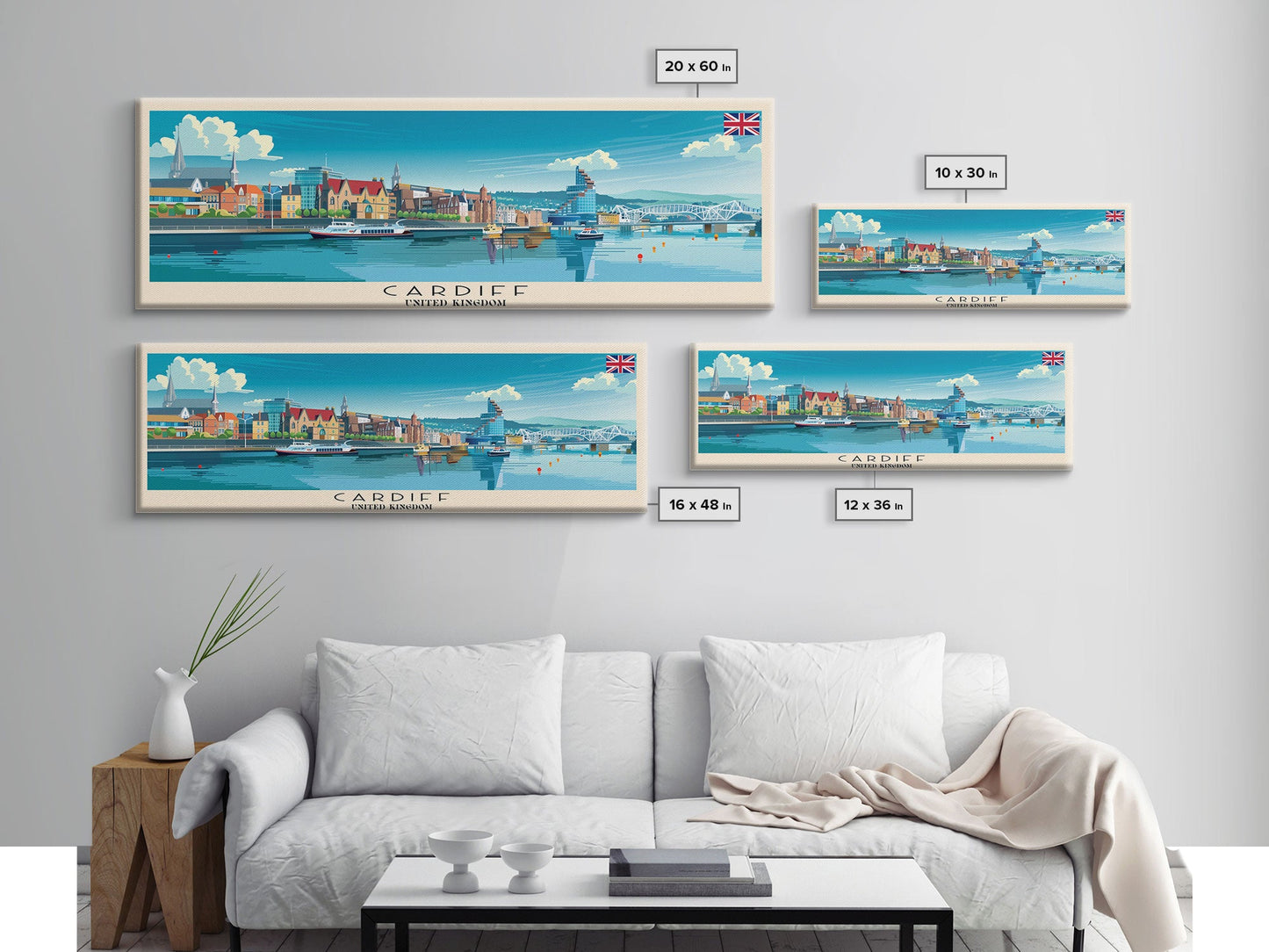 Cardiff United Kingdom Travel Art, City Art, Framed Canvas Print or Metal Wall Art, Europe Travel Poster, Panoramic Wall Art, Extra Wide Wall Art