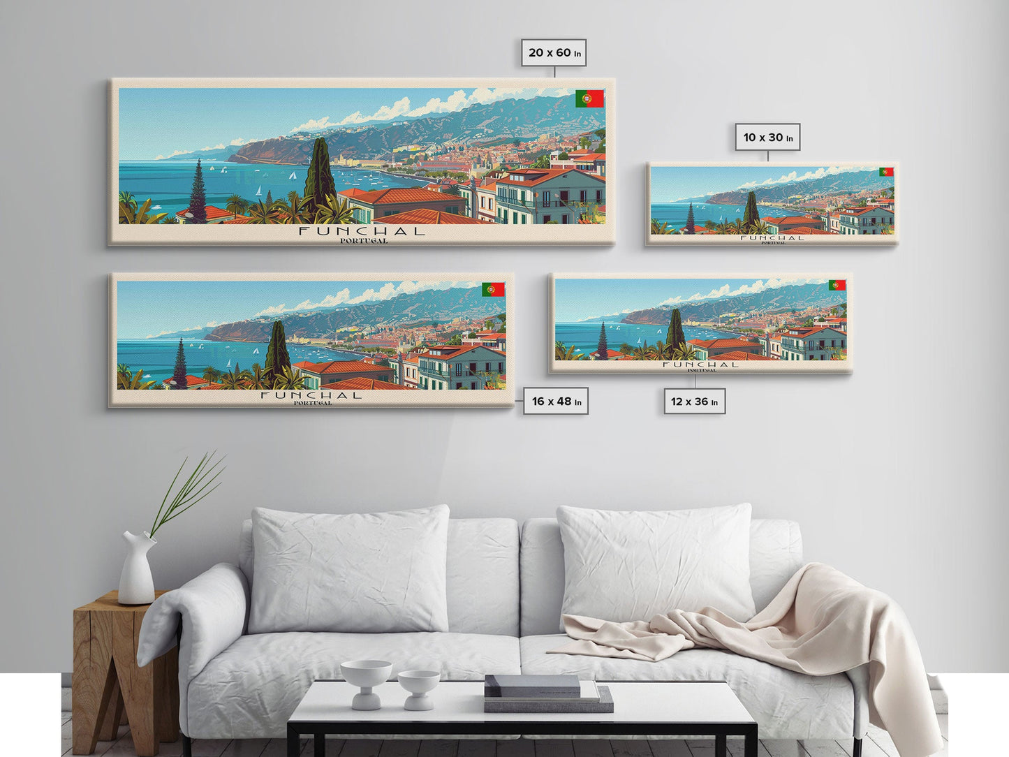 Funchal Portugal Travel Print Wall Art, Panoramic City Art, Travel Art, Wall Decor, Vacation Gift, Framed Canvas Print Or Metal Art