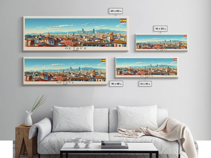 Getafe Spain Panoramic Travel Poster, Framed Canvas Print or Metal Wall Art, Travel Art, Home Decor, Panoramic Painting, Midcentury Art