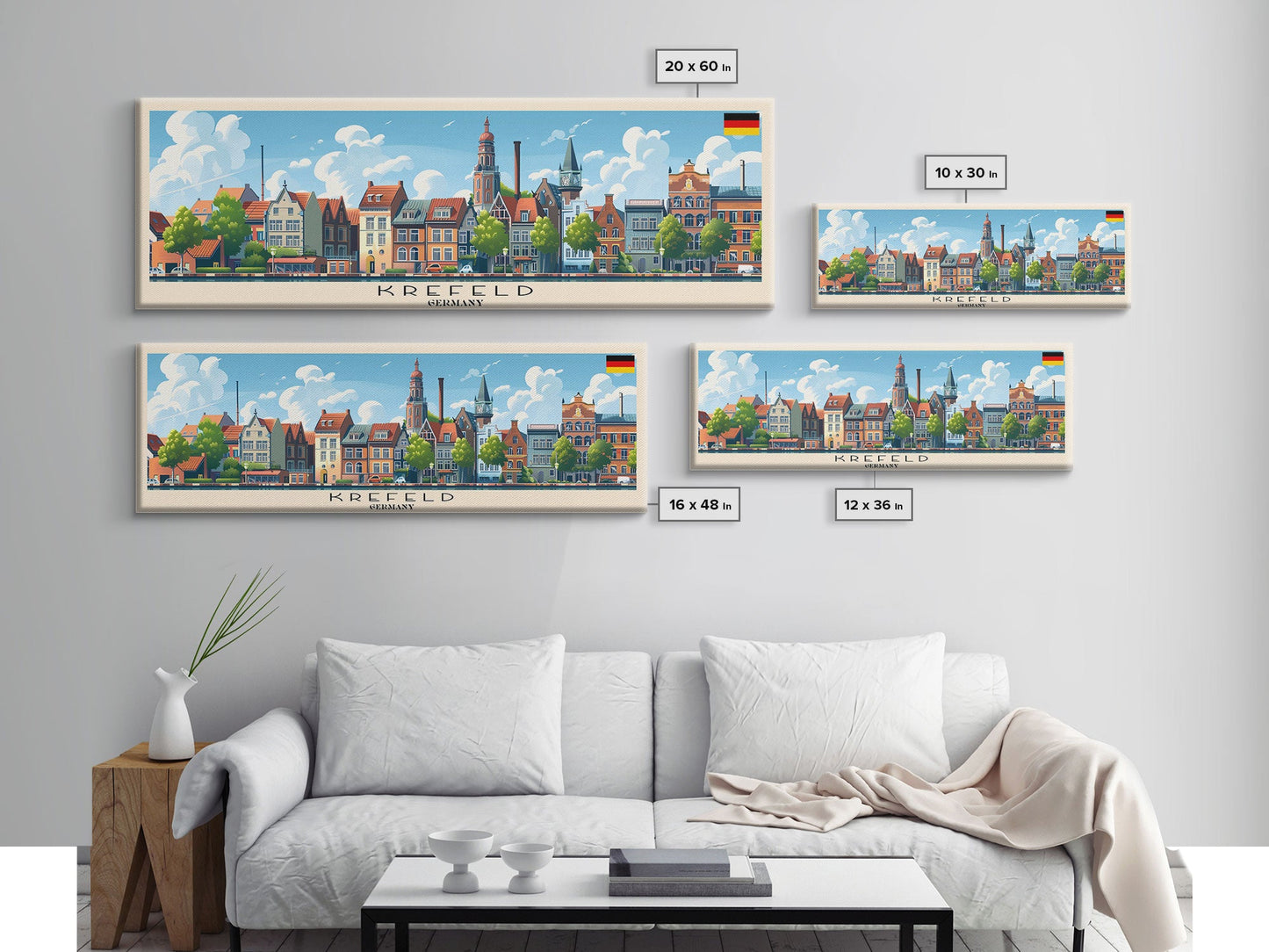 Krefeld Germany Panoramic Travel Poster, Framed Canvas Print or Metal Wall Art, Travel Art, Home Decor, Panoramic Painting, Midcentury Art