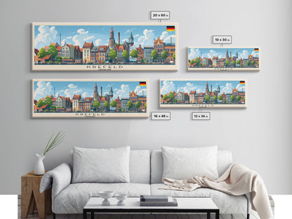 Krefeld Germany Panoramic Travel Poster, Framed Canvas Print or Metal Wall Art, Travel Art, Home Decor, Panoramic Painting, Midcentury Art