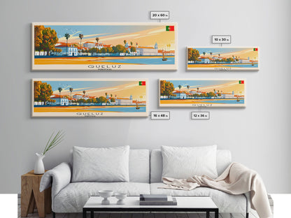 Queluz Portugal Wall Art, Panoramic Travel Poster, Panoramic Framed Canvas Print, City Wall Art, Wall Hanging Home Decor, Travel Art