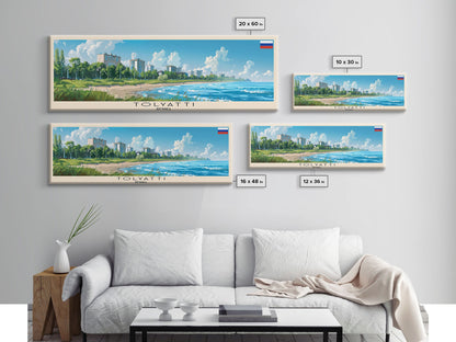 Tolyatti Russia Panoramic Travel Poster, Framed Canvas Print or Metal Wall Art, Travel Art, Home Decor, Panoramic Painting, Midcentury Art