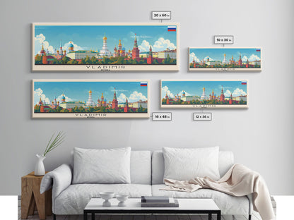 Vladikavkaz Russia Panoramic Travel Poster, Framed Canvas Print or Metal Wall Art, Travel Art, Home Decor, Panoramic Painting, Midcentury Art