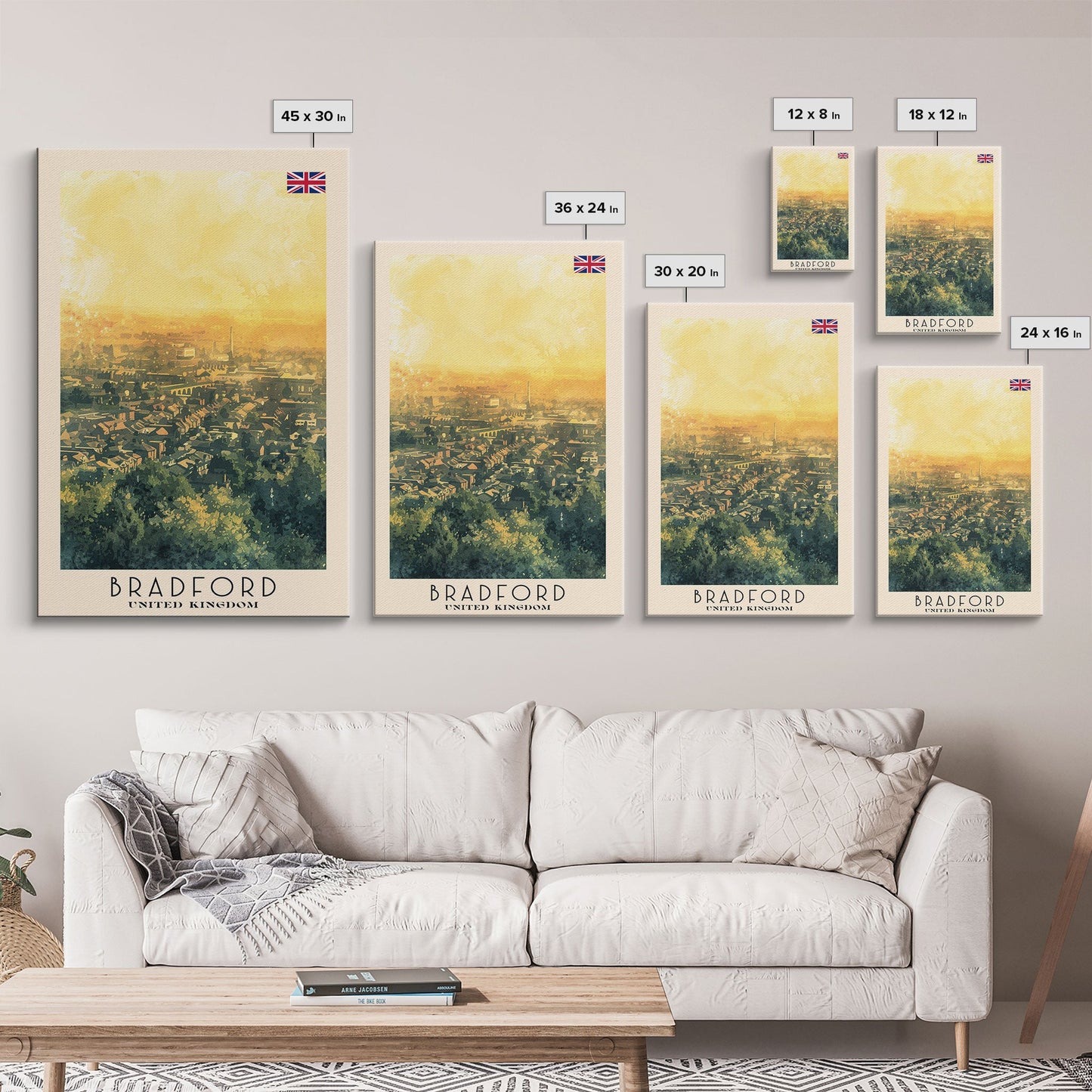 Bradford United Kingdom Travel Poster Framed Canvas Print, Wall Art, Home Decor, Travel Print, Cityscape Art, Abstract Art, Original Art