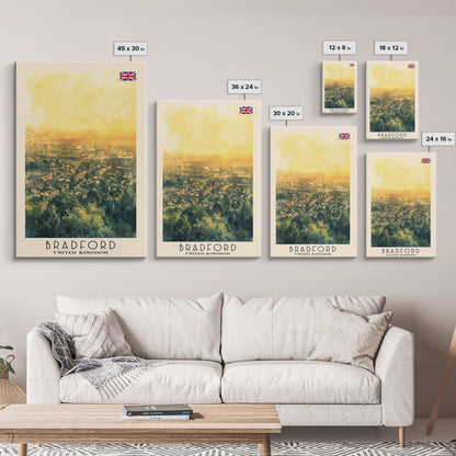 Bradford United Kingdom Travel Poster Framed Canvas Print, Wall Art, Home Decor, Travel Print, Cityscape Art, Abstract Art, Original Art