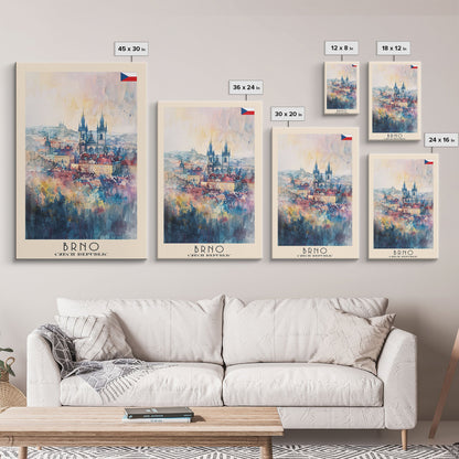 Brno Czech Republic Travel Poster Framed Canvas Print, Cityscape Art, Wall Decor, Travel Print, Watercolor Painting, Boho Style Art