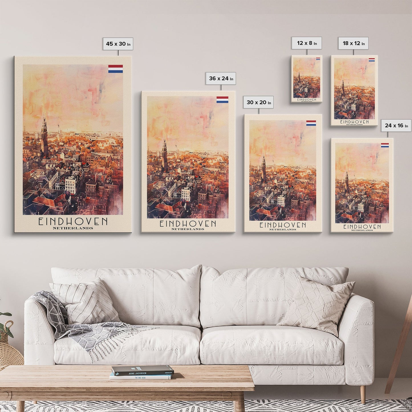 Eindhoven, Netherlands Framed Canvas Print. Modern Wall Art for Living Room or Bedroom, Cityscape Travel Poster Art.