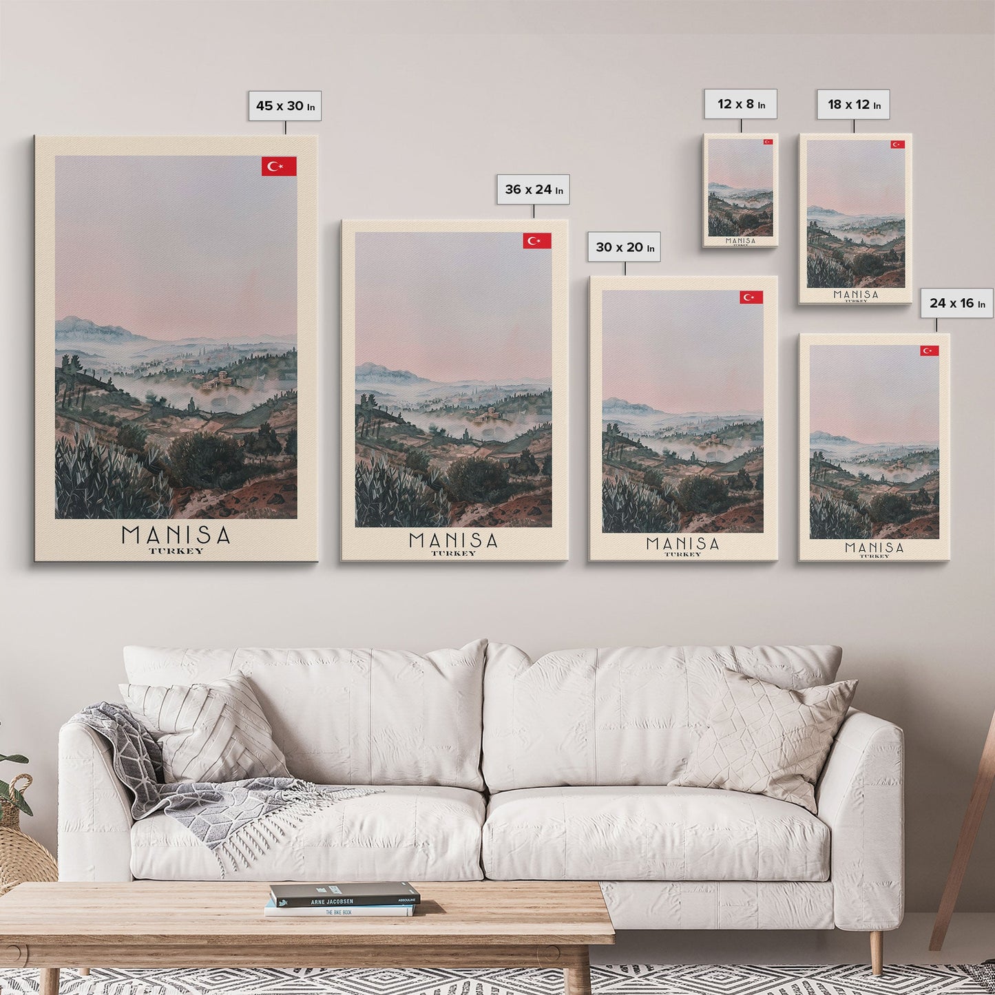 Manisa Turkey Travel Poster Framed Canvas Print, Scenic Landscape, Watercolor Art, Wall Decoration, Home Design, Travel Print, Unique Art