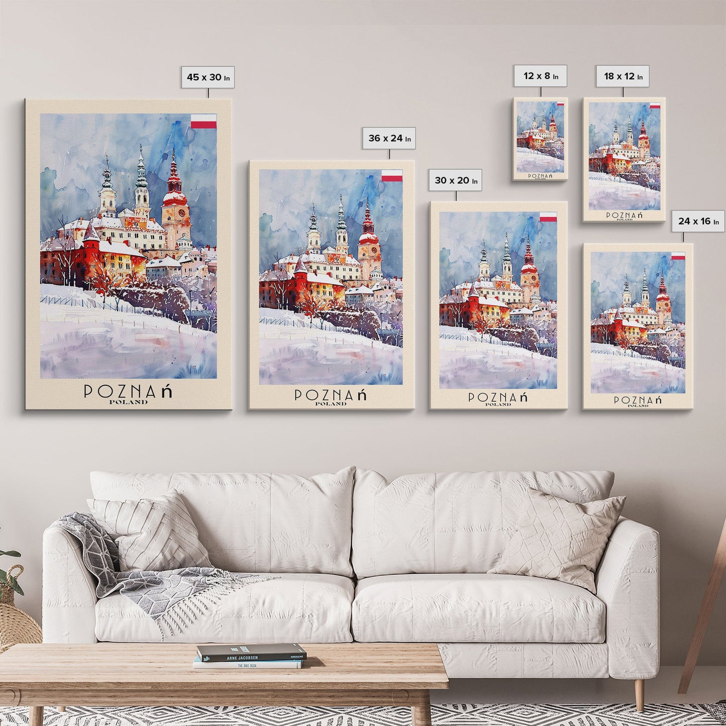 Poznan Poland Travel Poster Framed Canvas Print, Watercolor Painting, Scenic Wall Art, Home Decor, Polish Cityscape, Modern Art