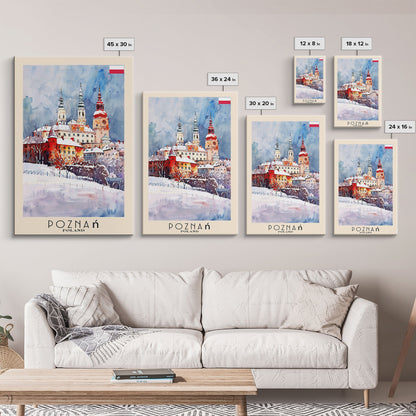 Poznan Poland Travel Poster Framed Canvas Print, Watercolor Painting, Scenic Wall Art, Home Decor, Polish Cityscape, Modern Art
