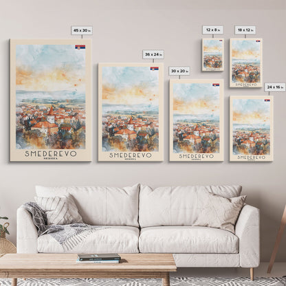 Smederevo Serbia Travel Poster Framed Canvas Print, Watercolor Painting, Scenic Wall Art, Home Decor, Serbian Cityscape, Modern Art