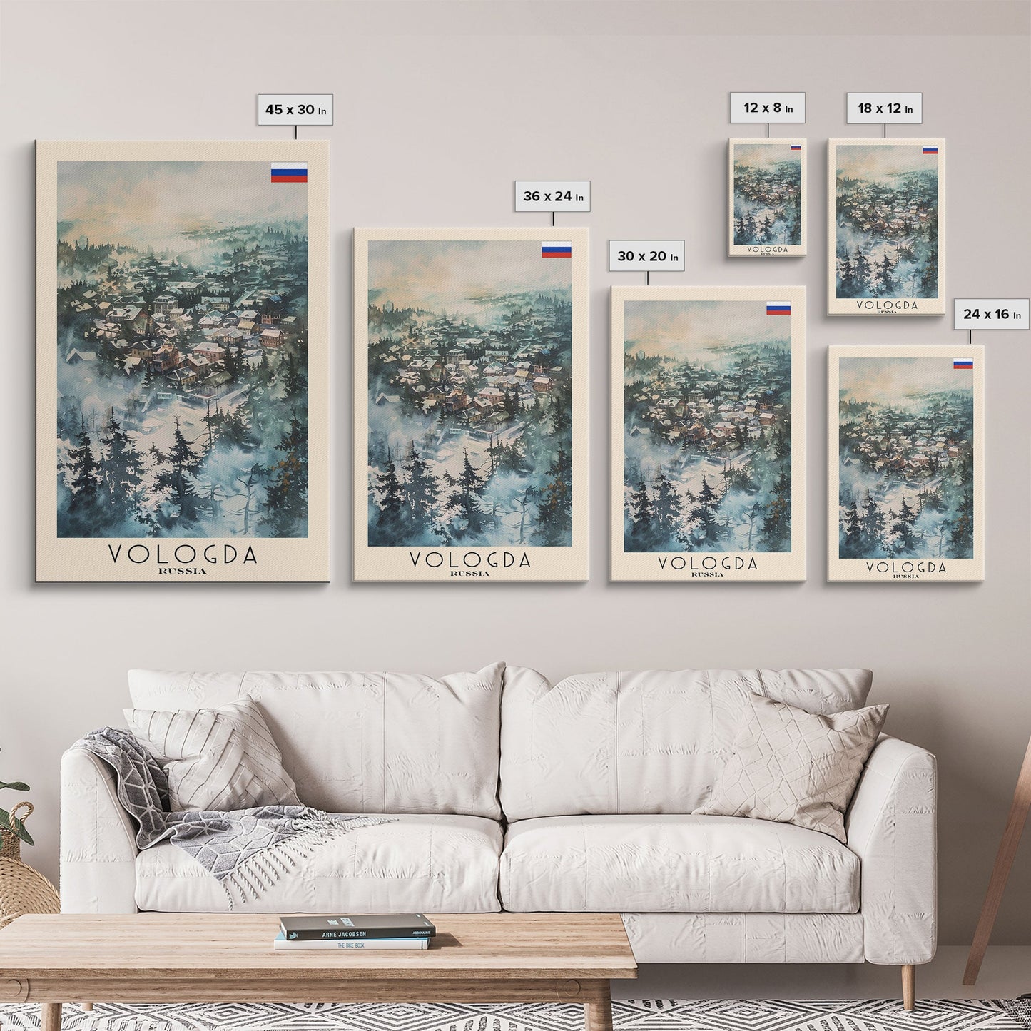 Vologda Russia Travel Poster Framed Canvas Print, Watercolor Painting, Scenic Wall Art, Home Decor, Russian Landscape, Rustic Art