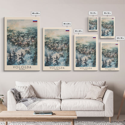 Vologda Russia Travel Poster Framed Canvas Print, Watercolor Painting, Scenic Wall Art, Home Decor, Russian Landscape, Rustic Art