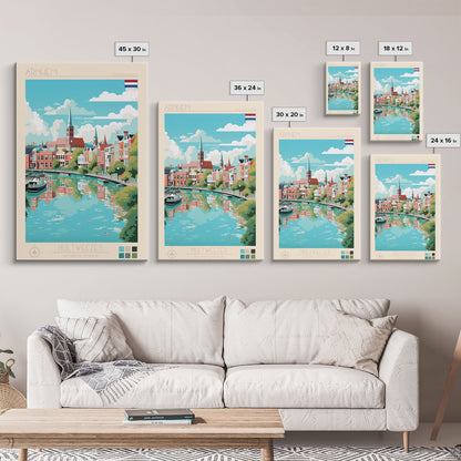 Arnhem Netherlands Travel Poster Framed Canvas Print, Midcentury Modern Art, Pop Art Wall Decor, Home Decor, Vacation Gift, Living Room Art