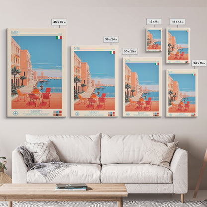 Bari Italy Travel Poster Framed Canvas Print, Midcentury Modern Art, Pop Art Wall Decor, Home Decor, Vacation Gift, Living Room Art