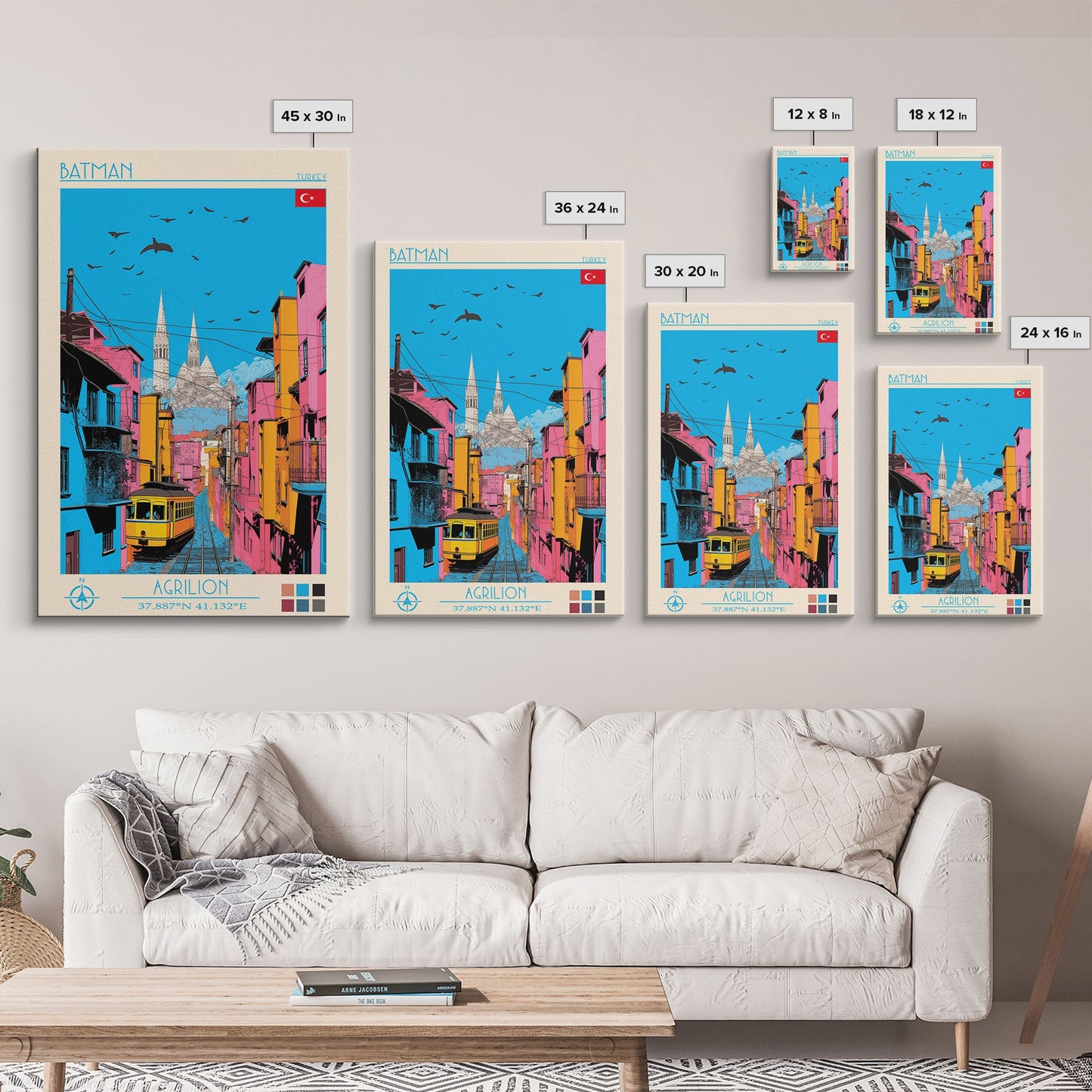 Batman Turkey Travel Poster Framed Canvas Print, Midcentury Modern Art, Pop Art Wall Decor, Home Decor, Vacation Gift, Living Room Art