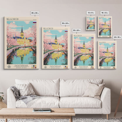 Belgorod Russia Travel Poster Framed Canvas Print, Midcentury Modern Art, Pop Art Wall Decor, Home Decor, Vacation Gift, Living Room Art