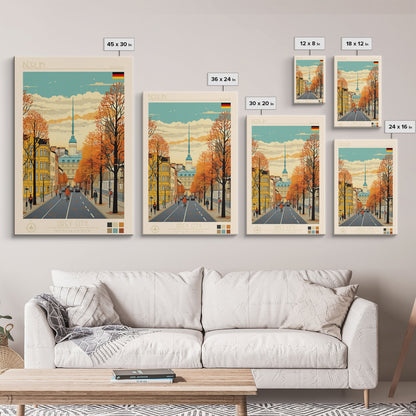 Berlin Germany Travel Poster Framed Canvas Print, Midcentury Modern Art, Pop Art Wall Decor, Home Decor, Vacation Gift, Living Room Art