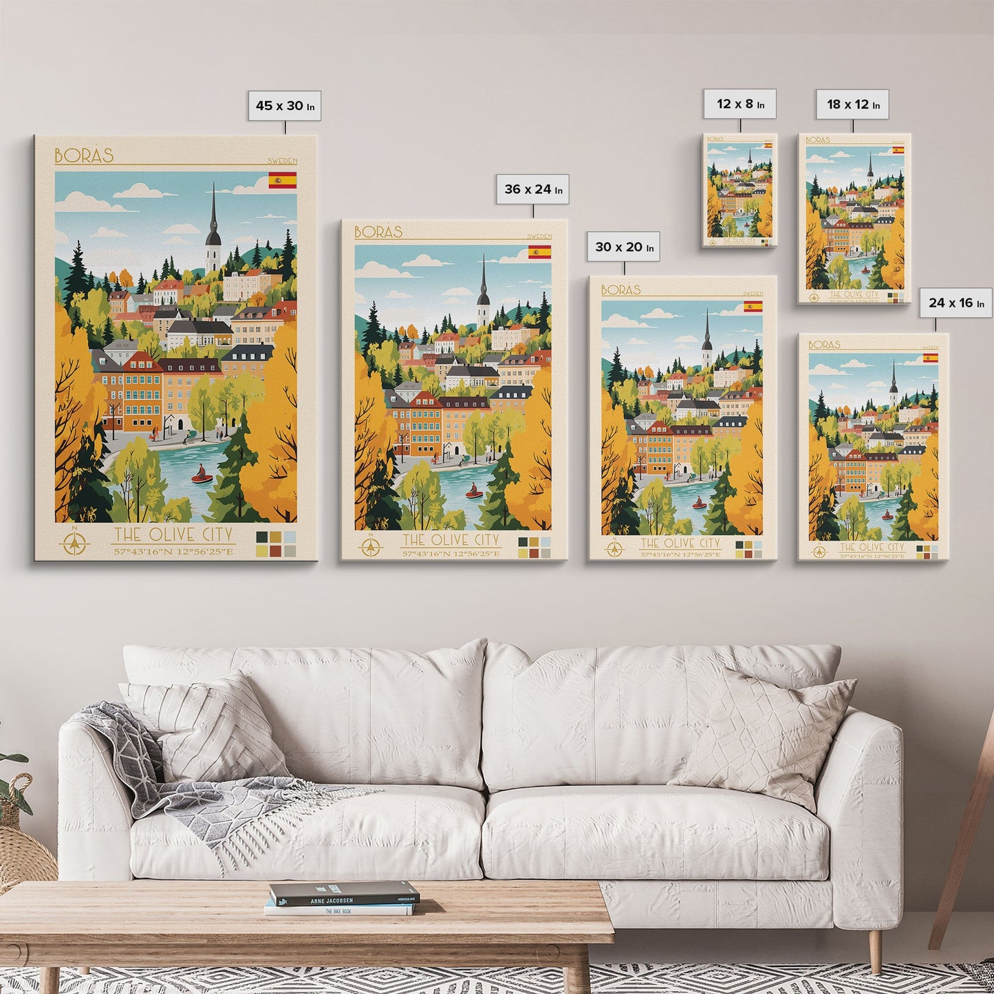 Borås Sweden Travel Poster Framed Canvas Print, Modern Art, Pop Art Wall Decor, Home Decor, Living Room Art, Artistic Gift