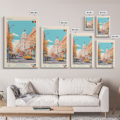 Brăila Romania Travel Poster Framed Canvas Print, Midcentury Modern Art, Pop Art Wall Decor, Home Decor, Vacation Gift, Living Room Art