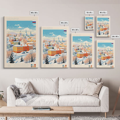 Chelyabinsk Russia Travel Poster Framed Canvas Print, Midcentury Modern Art, Pop Art Wall Decor, Home Decor, Vacation Gift, Living Room Art