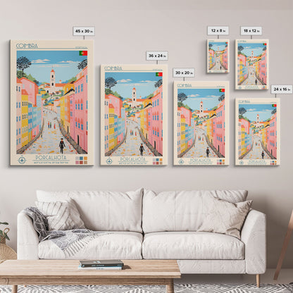 Coimbra Portugal Travel Poster Framed Canvas Print, Midcentury Modern Art, Pop Art Wall Decor, Home Decor, Vacation Gift, Living Room Art