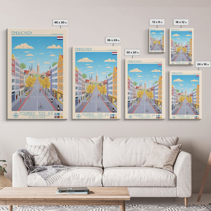 Eindhoven Netherlands Travel Poster Framed Canvas Print, Midcentury Modern Art, Pop Art Wall Decor, Scenic Living Room Art, Bedroom Gift