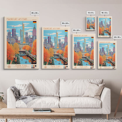 Frankfurt Germany Travel Poster Framed Canvas Print, Midcentury Modern Art, Pop Art Wall Decor, Scenic Wall Art, Living Room Decoration, Office Gift