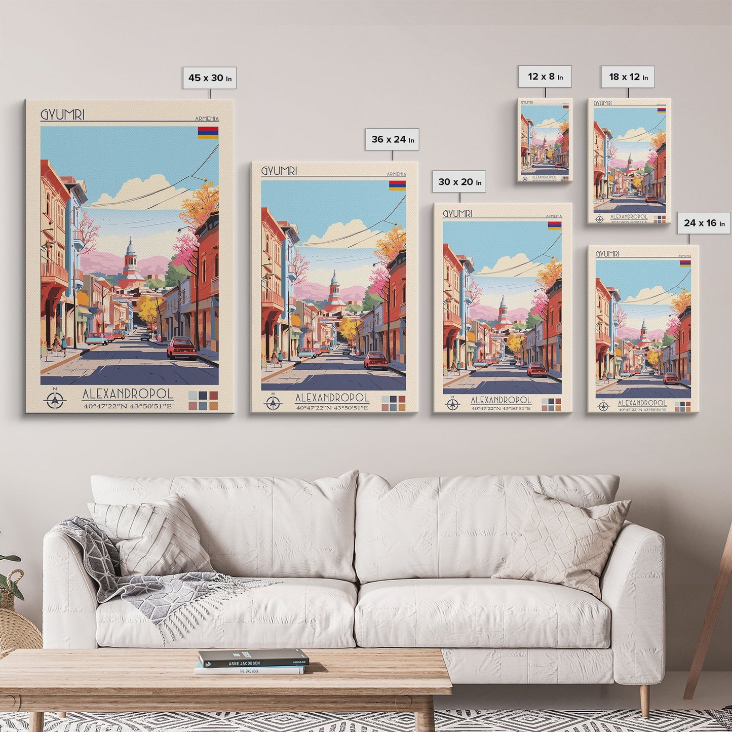 Gyumri Armenia Travel Poster Framed Canvas Print, Midcentury Modern Art, Pop Art Wall Decor, Home Decor, Vacation Gift, Bedroom Art