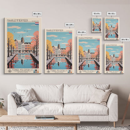 Haarlemmermeer Netherlands Travel Poster Framed Canvas Print, Midcentury Modern Art, Pop Art Wall Decor, Scenic Wall Art, Living Room Decoration, Office Art
