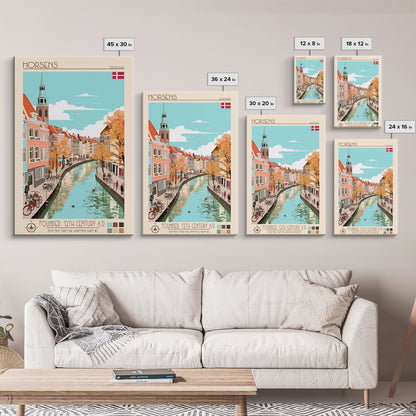 Horsens Denmark Travel Poster Framed Canvas Print, Midcentury Modern Art, Pop Art Wall Decor, Home Decor, Vacation Gift, Office Art