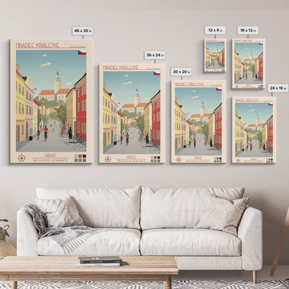 Hradec Králové Czech Republic Travel Poster Framed Canvas Print, Midcentury Modern Art, Pop Art Wall Decor, Scenic Living Room Art, Bedroom Gift