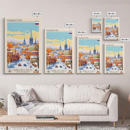 Khabarovsk Russia Travel Poster Framed Canvas Print, Midcentury Modern Art, Pop Art Wall Decor, Home Decor, Vacation Gift, Office Art