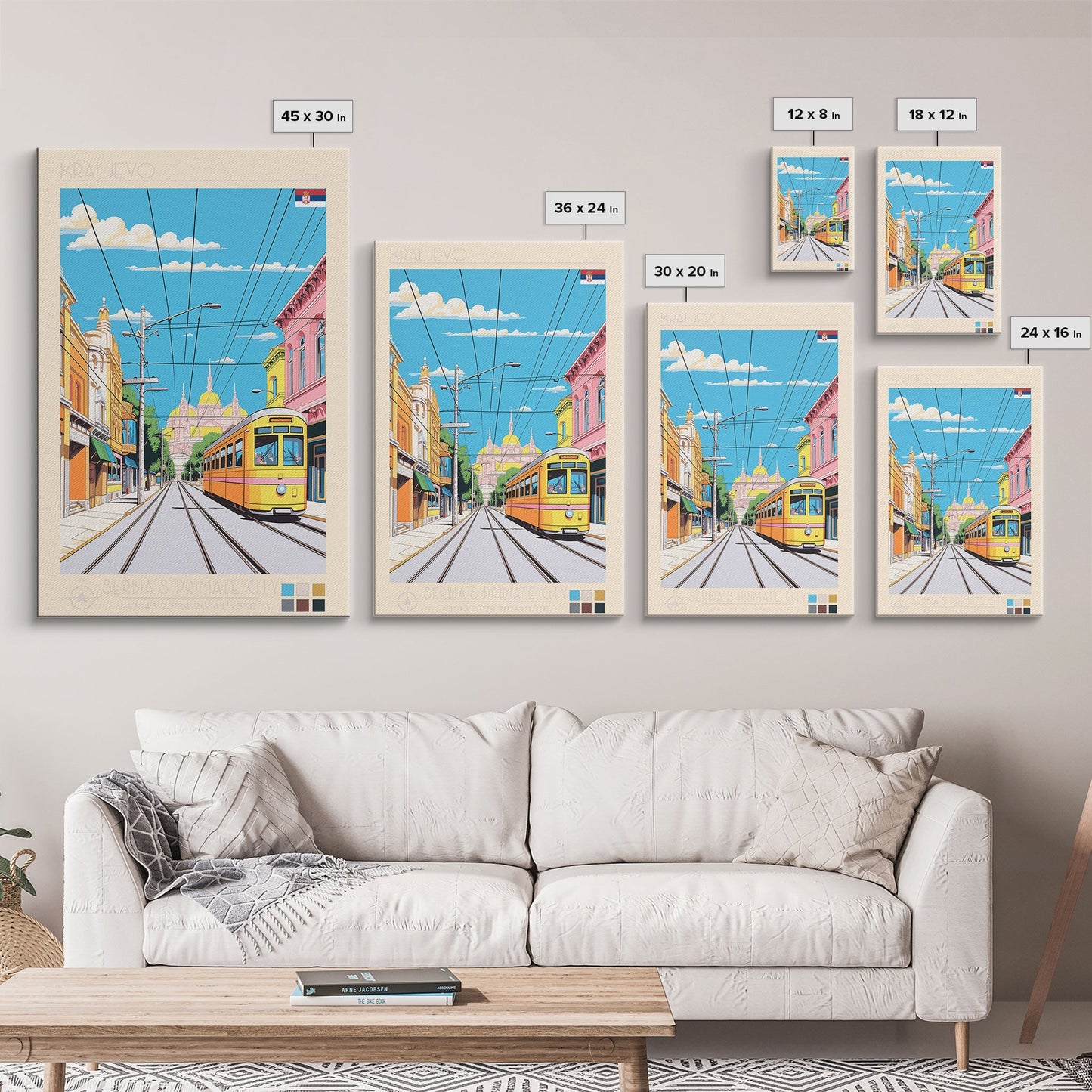 Kraljevo Serbia Travel Poster Framed Canvas Print, Midcentury Modern Art, Pop Art Wall Decor, Scenic Wall Art, Living Room Decoration, Office Gift