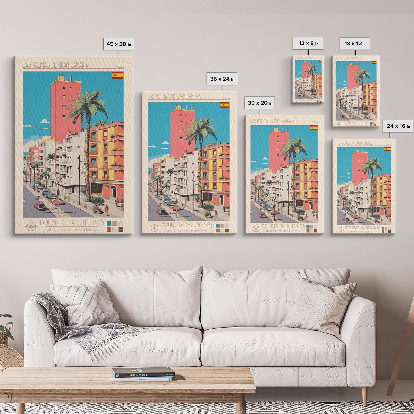 Las Palmas de Gran Canaria Spain Travel Poster Framed Canvas Print, Midcentury Modern Art, Pop Art Wall Decor, Scenic Wall Art, Bedroom Decoration