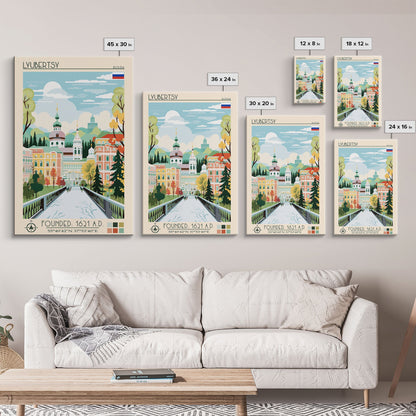 Lyubertsy Russia Travel Poster Framed Canvas Print, Midcentury Modern Art, Pop Art Wall Decor, Scenic Living Room Art, Bedroom Decor