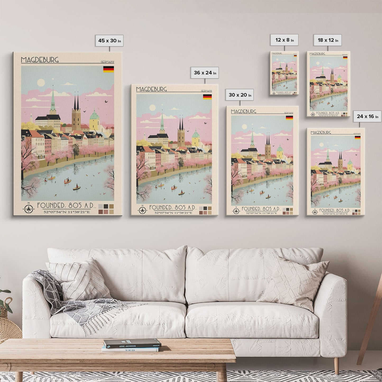 Magdeburg Germany Travel Poster Framed Canvas Print, Midcentury Modern Art, Pop Art Wall Decor, Home Decor, Vacation Gift, Office Art