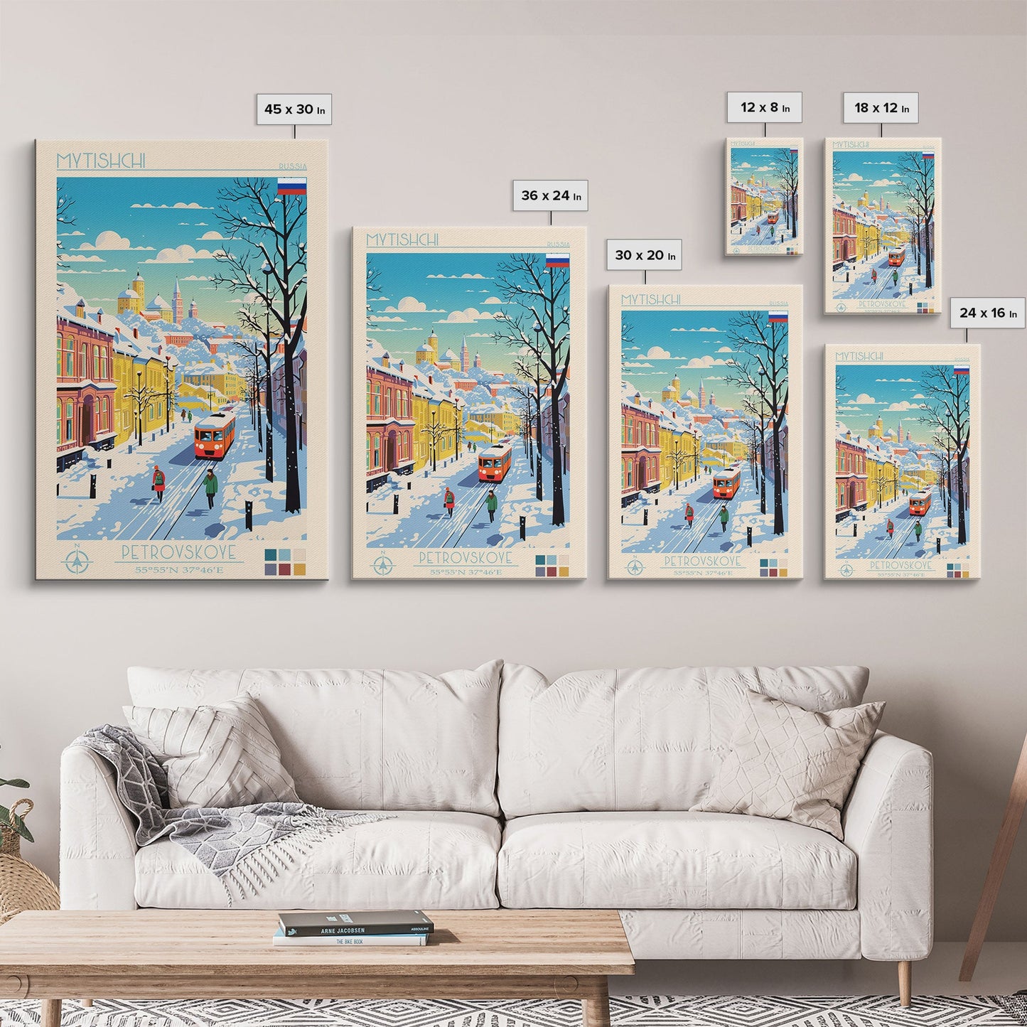 Mytishchi Russia Travel Poster Framed Canvas Print, Midcentury Modern Art, Pop Art Wall Decor, Scenic Living Room Art, Bedroom Decor