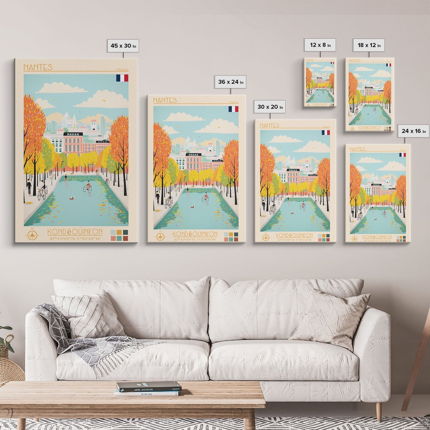 Nantes France Travel Poster Framed Canvas Print, Midcentury Modern Art, Pop Art Wall Decor, Scenic Wall Art, Bedroom Decoration