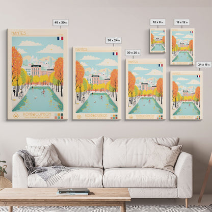 Nantes France Travel Poster Framed Canvas Print, Midcentury Modern Art, Pop Art Wall Decor, Scenic Wall Art, Bedroom Decoration