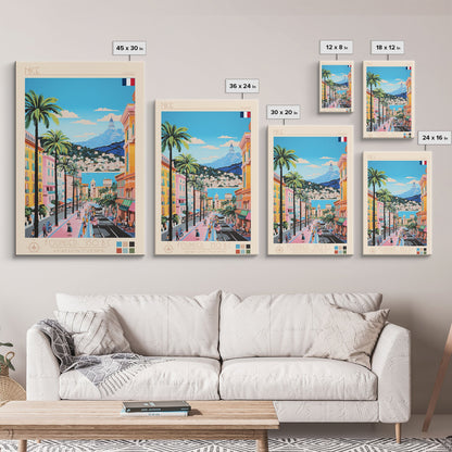 Nice France Travel Poster Framed Canvas Print, Midcentury Modern Art, Pop Art Wall Decor, Home Decor, Vacation Gift, Office Art