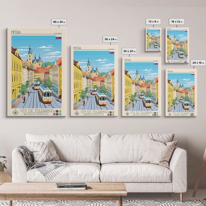Nitra Slovakia Travel Poster Framed Canvas Print, Midcentury Modern Art, Pop Art Wall Decor, Scenic Wall Art, Living Room Decoration, Office Gift