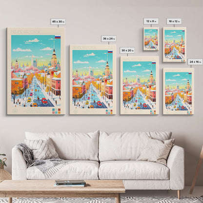 Nizhnevartovsk Russia Travel Poster Framed Canvas Print, Midcentury Modern Art, Pop Art Wall Decor, Scenic Wall Art, Living Room Decoration, Office Art