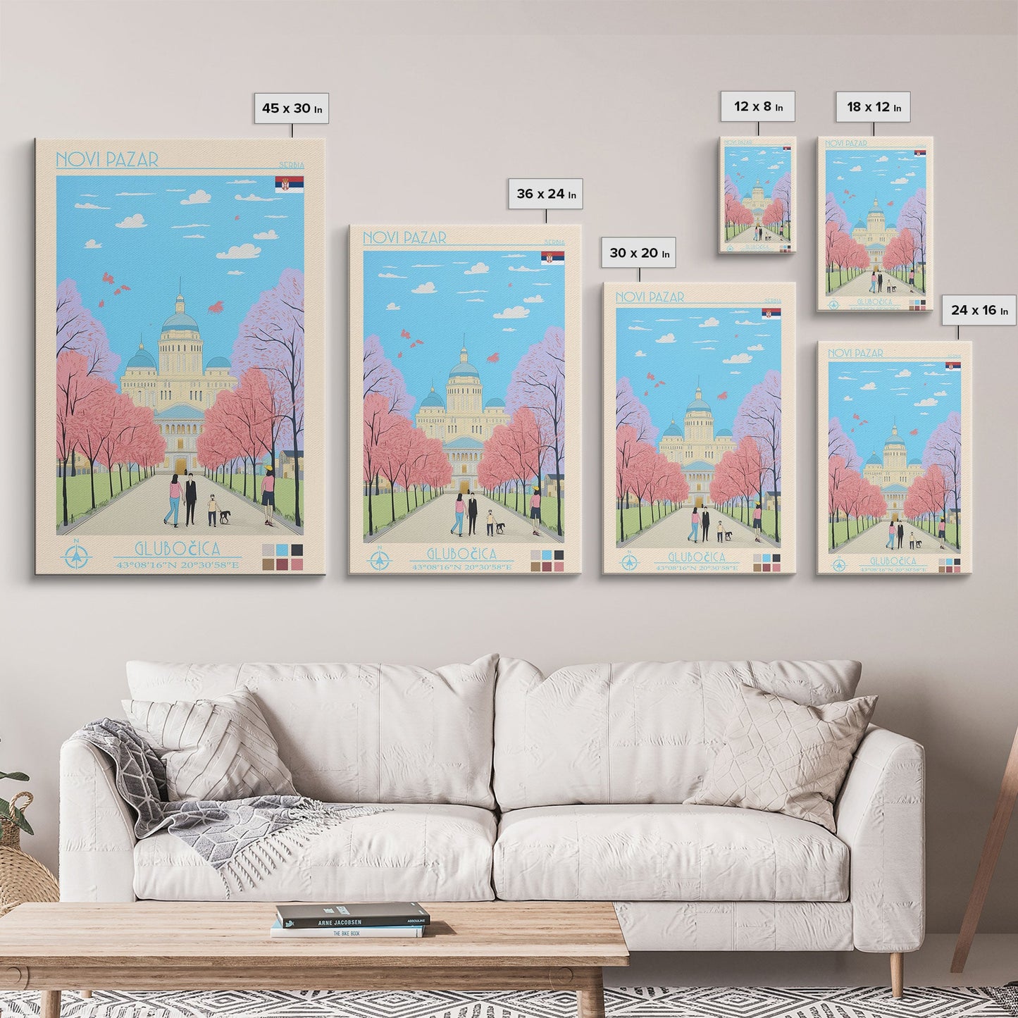 Novi Pazar Serbia Travel Poster Framed Canvas Print, Midcentury Modern Art, Pop Art Wall Decor, Scenic Wall Art, Living Room Decoration, Office Gift