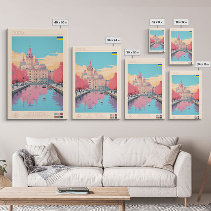 Odesa Ukraine Travel Poster Framed Canvas Print, Midcentury Modern Art, Pop Art Wall Decor, Home Decor, Vacation Gift, Bedroom Art