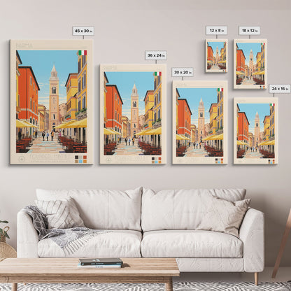 Parma Italy Travel Poster Framed Canvas Print, Midcentury Modern Art, Pop Art Wall Decor, Scenic Wall Art, Bedroom Decoration